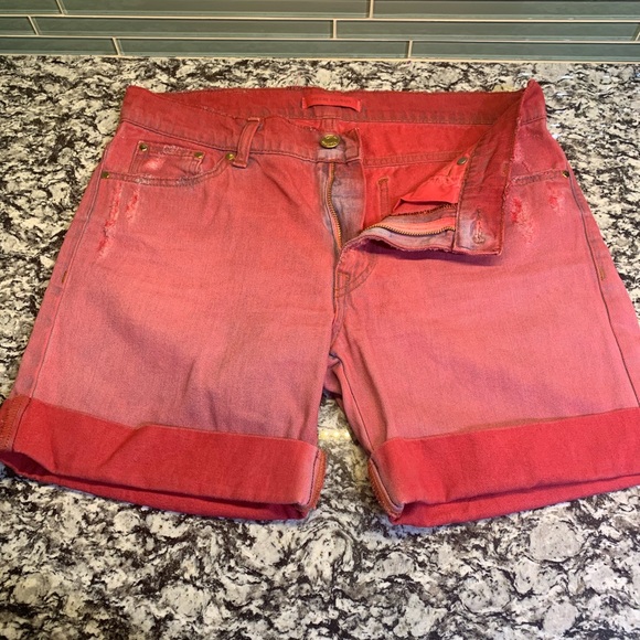 red jean shorts womens